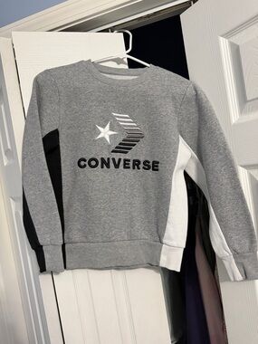 Converse Grey Black White Colorblock Logo Sweatshirt
